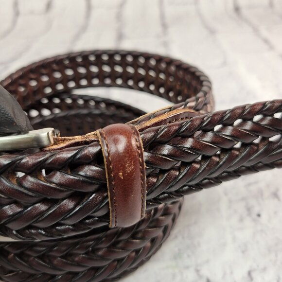 Vintage Fossil Braided Leather Belt Sz 44 Brown With Silver Tone Buckle Mint - Picture 3 of 13